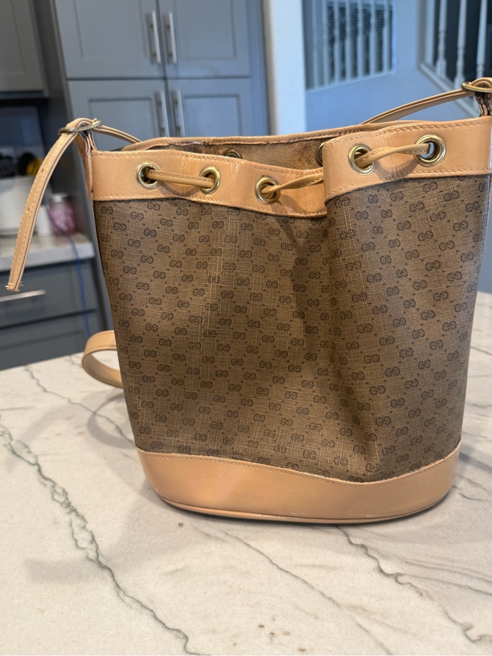 Vintage Gucci Micro GG Monogram Bucket Bag Repainted + New Strap & Drawstring - Picture 4 of 16